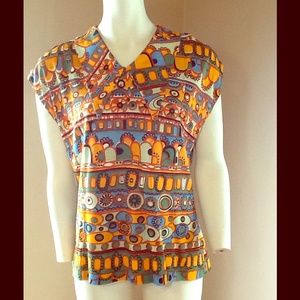 COPY - Poly vintage patterned blouse with collar!